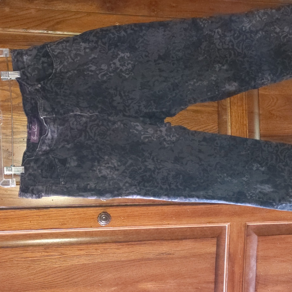 Black and Gray Fleur De Lis Patterned Jean Pants, Y2K, Opium